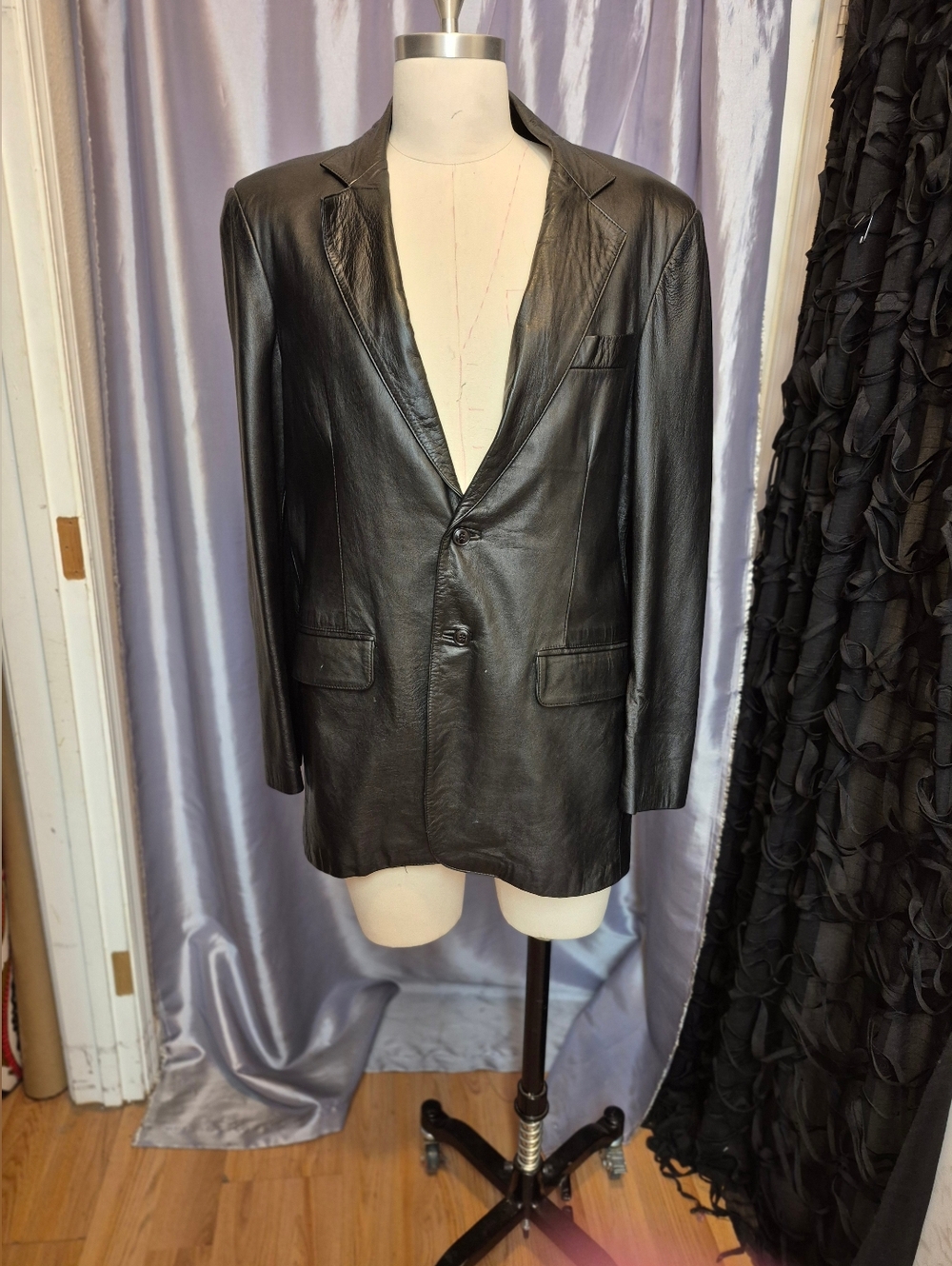 Classic Black Leather Sport Coat - Unbranded